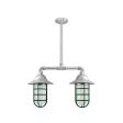 Merger 2-Light Chandelier, 975-Galvanized, Flared Shade, CGG-Standard Cast Guard, 307-Emerald Green, FST-Frosted Glass