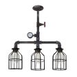 Wells Machine Age Chandelier, With Wire Cages, Edison Style 1890 Era Bulbs