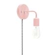 Downtown Minimalist Plug-In Sconce, 480-Blush Pink, CSBW-Black & White Cloth Cord, 1890 Era 40w Edison-Style Bulb