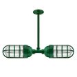Industrial Loft Double Pendant, 307-Emerald Green, CGG-Standard Cast Guard, RIB-Ribbed Glass