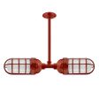 Industrial Loft Double Pendant, 400-Barn Red, CGG-Standard Cast Guard, FST-Frosted Glass
