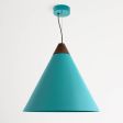 24" Isos LED Cone Studio Pendant Light, 390-Teal, Optional Wood Top, Walnut Wood, Standard Black Cord