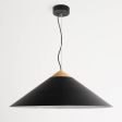 32" Isos LED Cone Studio Pendant Light, 100-Black, Optional Wood Top, Maple Wood, Standard Black Cord