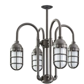 Saturn-Vega 4-Light Chandelier, 600-Bronze, TGG-Heavy Duty Cast Guard, FST-Frosted Glass