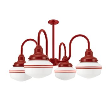 Primary 4-Light Schoolhouse Chandelier, 400-Barn Red, Small Opaque Glass, Double Painted Band