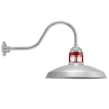 16" Brisbane, 975-Galvanized, Guard in 400-Barn Red, RIB-Ribbed Glass, G22 Gooseneck Arm