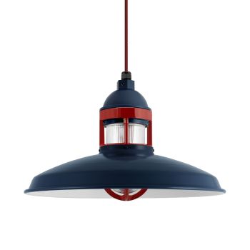 14" Brisbane, 705-Navy, Guard in 400-Barn Red, RIB-Ribbed Glass, Barn Red & Black Swirl Cloth Cord