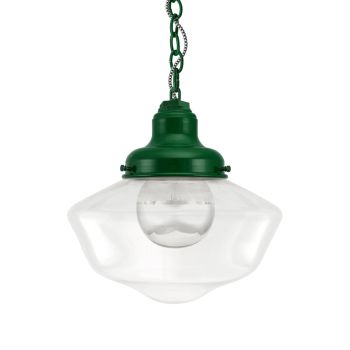 Primary Schoolhouse Chain Hung Pendant Light, 307-Emerald Green, Large Clear Glass, No Painted Band, CSBW-Black & White Cloth Cord