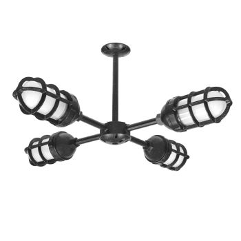 Sputnik LED 4-Light Chandelier, 805-Charcoal Granite, TGG-Heavy Duty Cast Guard, FST-Frosted Glass