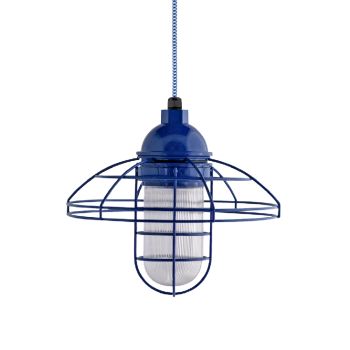 12" Blue Collar LED, 700-Royal Blue, RIB-Ribbed Glass, CSUW-Blue & White Cloth Cord