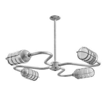 Orbiter LED 4-Light Chandelier, 975-Galvanized, CGG-Standard Cast Guard, FST-Frosted Glass
