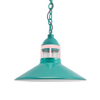 16" Wallaby, 390-Teal, Guard in 480-Blush Pink, RIB-Ribbed Glass, CSBP-Black & Pink Cloth Cord