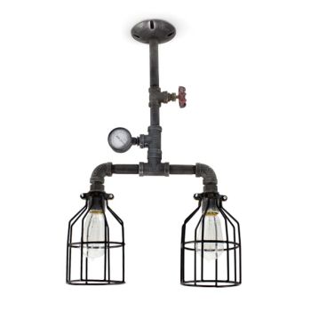 Edward Machine Age Chandelier, With Wire Cages, Edison Style 1890 Era Bulbs