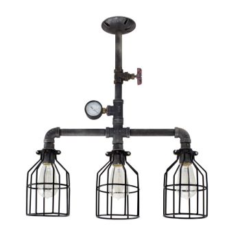 Wells Machine Age Chandelier, With Wire Cages, Edison Style 1890 Era Bulbs