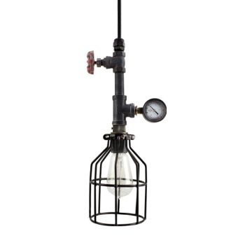 Verne Machine Age Pendant, Wire Cage, Edison Style 1890 Era Bulb