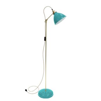 Gladstone Floor Lamp, 390-Teal, Brass Stem, CSBW-Black & White Cloth Cord