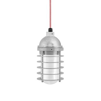 Static Ring Pendant, 975-Galvanized, FST-Frosted Glass, CRZ-Red Chevron Cord