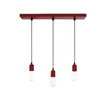 Downtown 3-Light Pendant Chandelier, 400-Barn Red, CSRW-Red & White Cloth Cord, Edison-Style 1910 Era Bulbs