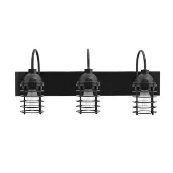 Static Ring LED Triple Vanity Light, Gooseneck Mounting, 100-Black, Nostalgic Edison-Style 1890 Era 40 Watt Light Bulb