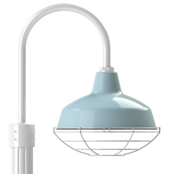 14" Avalon, 765-Porcelain Delphite, Wire Cage, 250-White, Single Post Mount, 200-White, Fluted Direct Burial Pole, 200-White