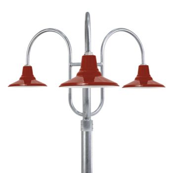 14" Aero, 400-Barn Red, 3-Light Post Mount, 975-Galvanized, Smooth Direct Burial Pole, 975-Galvanized