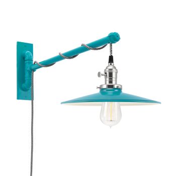 Conoco Swing Arm Sconce, 390-Teal, Nickel Socket with Knob Switch, Arm in 390-Teal, CSBW-Black & White Cloth Cord, Nostalgic Edison-Style 40W 1910 Era Bulb