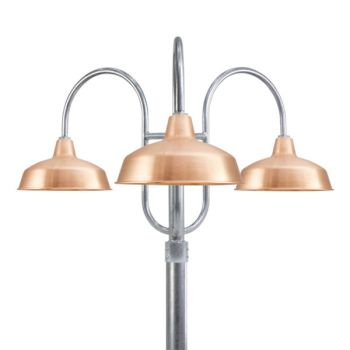 16" Avalon, 995-Natural Raw Copper, Decorative Triple Post, 975-Galvanized, Smooth Direct Burial Pole, 975-Galvanized