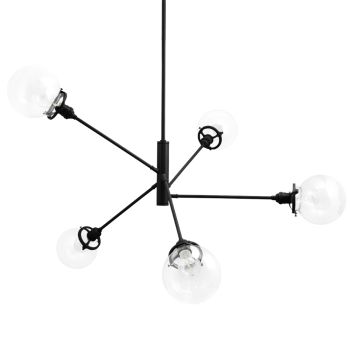 Bubble 5-Light Chandelier, 100-Black, Clear Globes