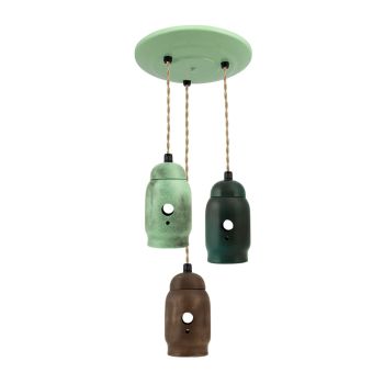 Mig Multi-Light Pendant, 376-Jadite, 675-Brown, 375-Dark Green, Canopy in 311-Jadite, TPT-Putty Cotton Twist Cord