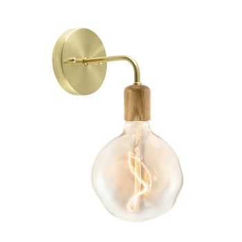 Downtown Minimalist Wooden Socket Sconce, 997-Natural Raw Brass, Oak Wood, Shown with Voronoi I Tala Lamp