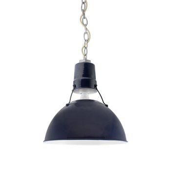 12" Wilcox Uplight, 705-Navy Shade Finish, 975-Galvanized Chain Finish with Gold & White Cloth Cord