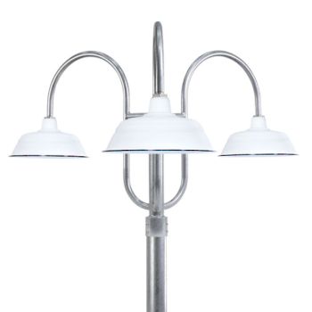 17" Bomber LED, 250-White, 3-Light Post Mount, 975-Galvanized, Smooth Direct Burial Pole, 975-Galvanized