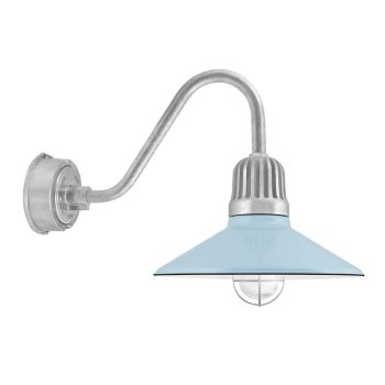 16" Touchdown, 765-Porcelain Delphite, Heat Sink in 975-Galvanized, G26 Gooseneck Arm in 975-Galvanized, WGG-Wire Guard in 975-Galvanized, RIB-Ribbed Glass