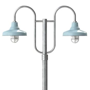 14" Union LED, 715-Delphite, Double Decorative Post Mount, 975-Galvanized, Fluted Direct Burial Pole, 975-Galvanized, TGG-Heavy Duty Cast Guard, 975-Galvanized, FST-Frosted Glass Guard