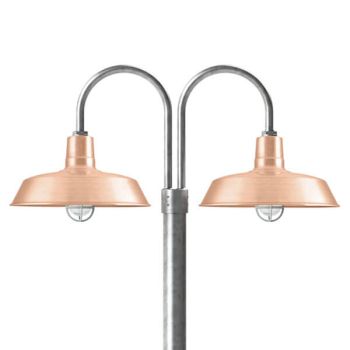 16" The Original™ LED, 995-Natural Raw Copper, Double Post Mount, 975-Galvanized, Smooth Direct Burial Pole, 975-Galvanized, CGG-Standard Cast Guard, 975-Galvanized, CCR-Clear Crackle Glass