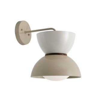 Duo Wall Sconce, Top in 815-Light Grey, Bottom in 607-Taupe, Mounting in 607-Taupe, Walnut Wood Ring, Shown with Oval LED Tala Lamp