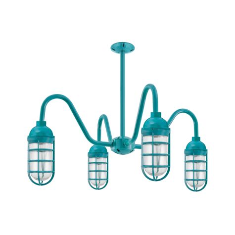Aldrin 4-Light Chandelier, 390-Teal, Topless Shade, CGG-Standard Cast Guard, RIB-Ribbed Glass