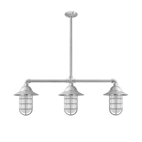 Alliance LED 3-Light Chandelier, 975-Galvanized, Flared Shade, CGG-Standard Cast Guard, FST-Frosted Glass
