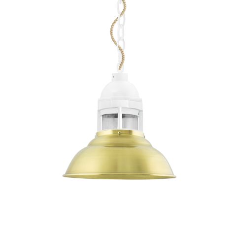 12" Outback, 997-Natural Raw Brass, Guard in 200-White, RIB-Ribbed Glass, CSGW-Gold & White Cloth Cord, Mounting in 200-White