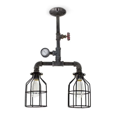Edward Machine Age Chandelier, With Wire Cages, Edison Style 1890 Era Bulbs
