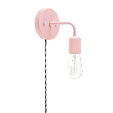 Downtown Minimalist Plug-In Sconce, 480-Blush Pink, CSBW-Black & White Cloth Cord, 1890 Era 40w Edison-Style Bulb