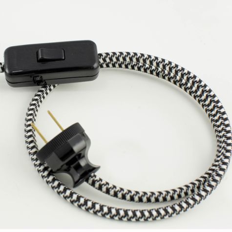 CSBW-Black & White Cloth Cord with Black Switch and Plug