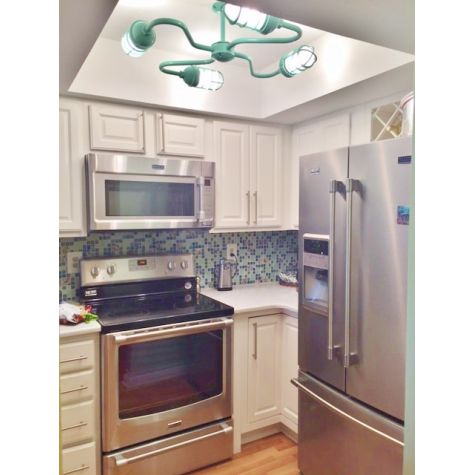 Orbiter 4-Light Chandelier, 311-Jadite, CGG-Standard Cast Guard | Photo Courtesy of Customer