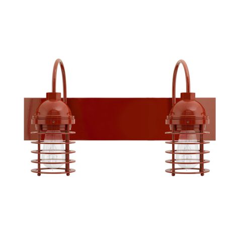 Static Ring Double Vanity Light, Gooseneck Mounting, 400-Barn Red, Nostalgic Edison 1890 Era Bulbs