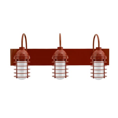 Static Ring Triple Vanity Light, Gooseneck Mounting, 400-Barn Red, FST-Frosted Glass
