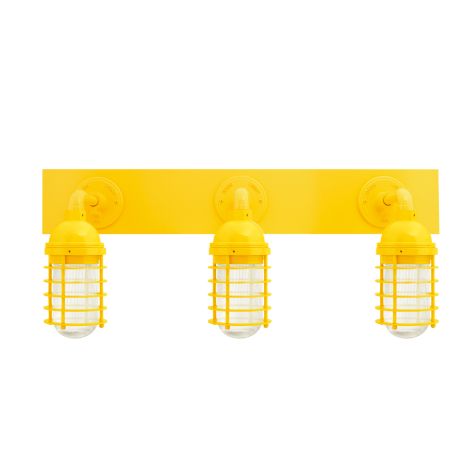 Static Ring Triple Vanity Light, Straight Arm Mounting, 500-Buttery Yellow, RIB-Ribbed Glass