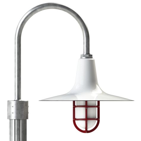 16" Sterling, 250-Porcelain White, Standard Cast Guard & Frosted Glass, 455-Cherry Red, Single Post Mount, 975-Galvanized, Fluted Direct Burial Pole, 975-Galvanized