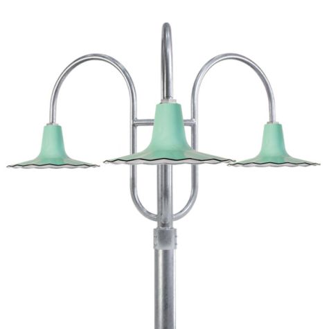 16" Seaside, 355-Jadite, 3-Light Post Mount, 975-Galvanized, Smooth Direct Burial Pole, 975-Galvanized