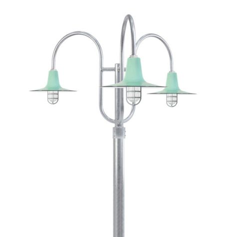 14" Sterling, 355-Jadite, Standard Cast Guard & Clear Crackle Glass, 975-Galvanized, 3-Light Post Mount, 975-Galvanized, Smooth Direct Burial Pole, 975-Galvanized