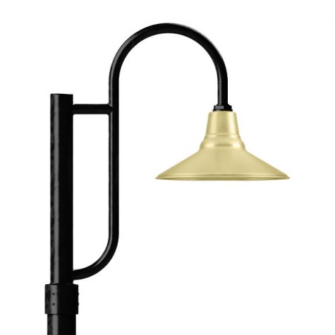 14" Aero, 997-Natural Raw Brass, Single Decorative Post Mount, 100-Black, Smooth Direct Burial Pole, 100-Black